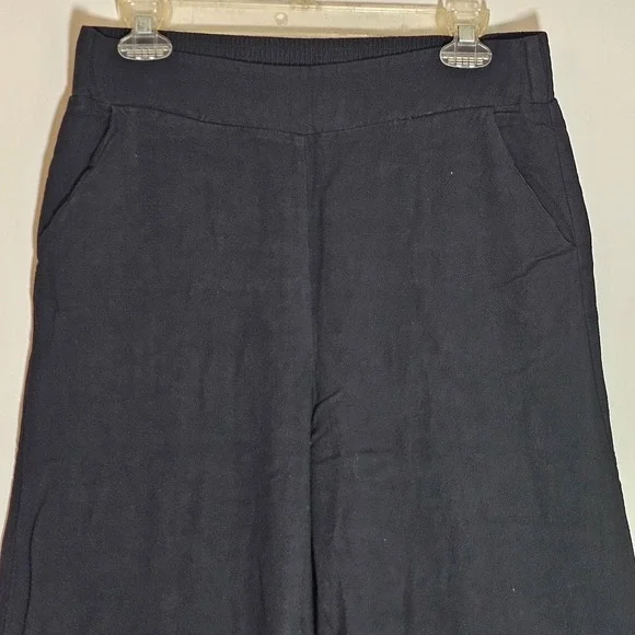 Anrabess Pants Womens Large Black Wide Leg Linen Blend Pull On Pockets Casual - Picture 2 of 14